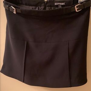 Express Pleated Black Skirt with Belt Detail